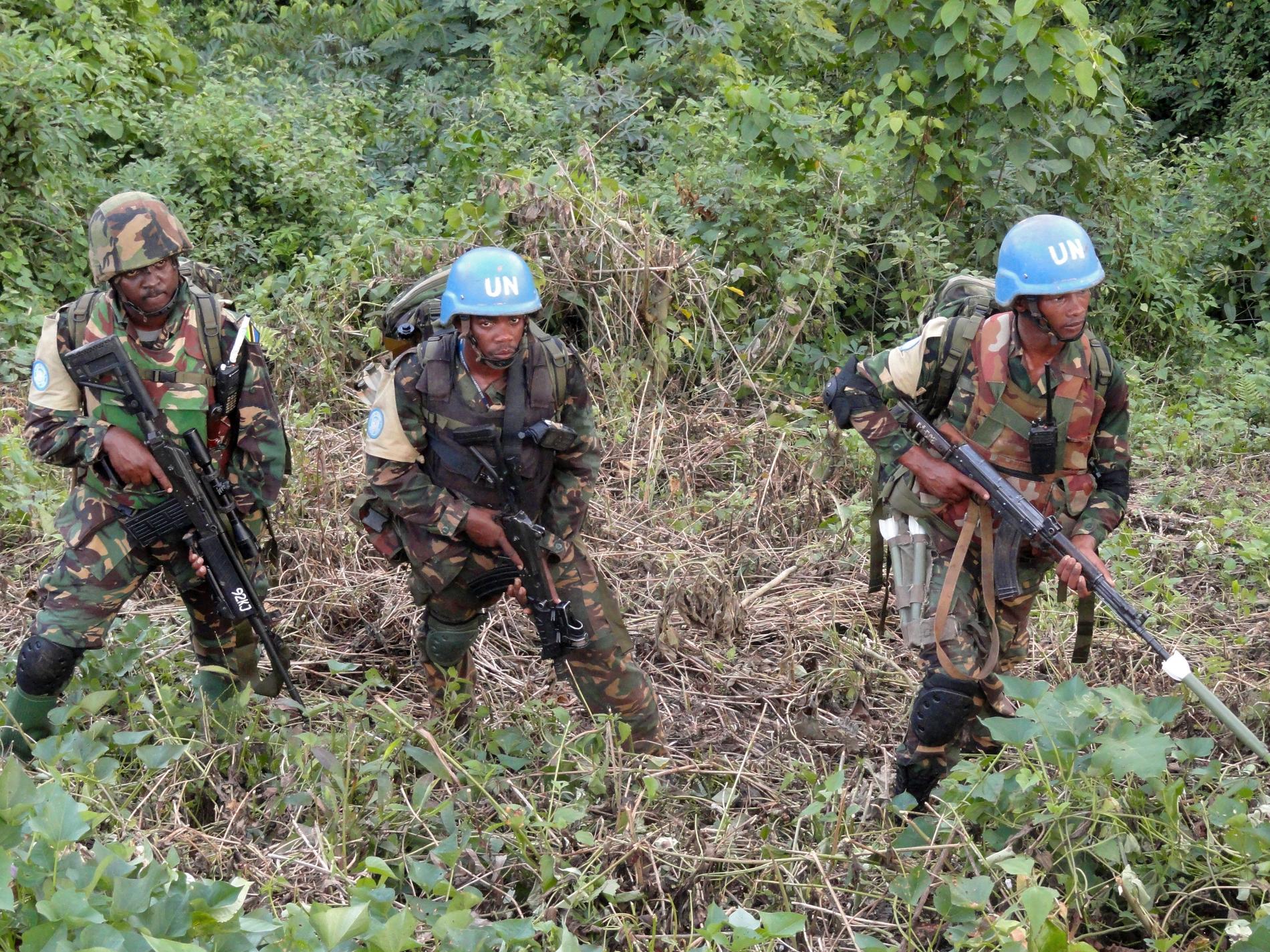 FN-styrkor deltar i en insats mot bland andra extremiströrelsen ADF i Kongo-Kinshasa 2016. Arkivbild.