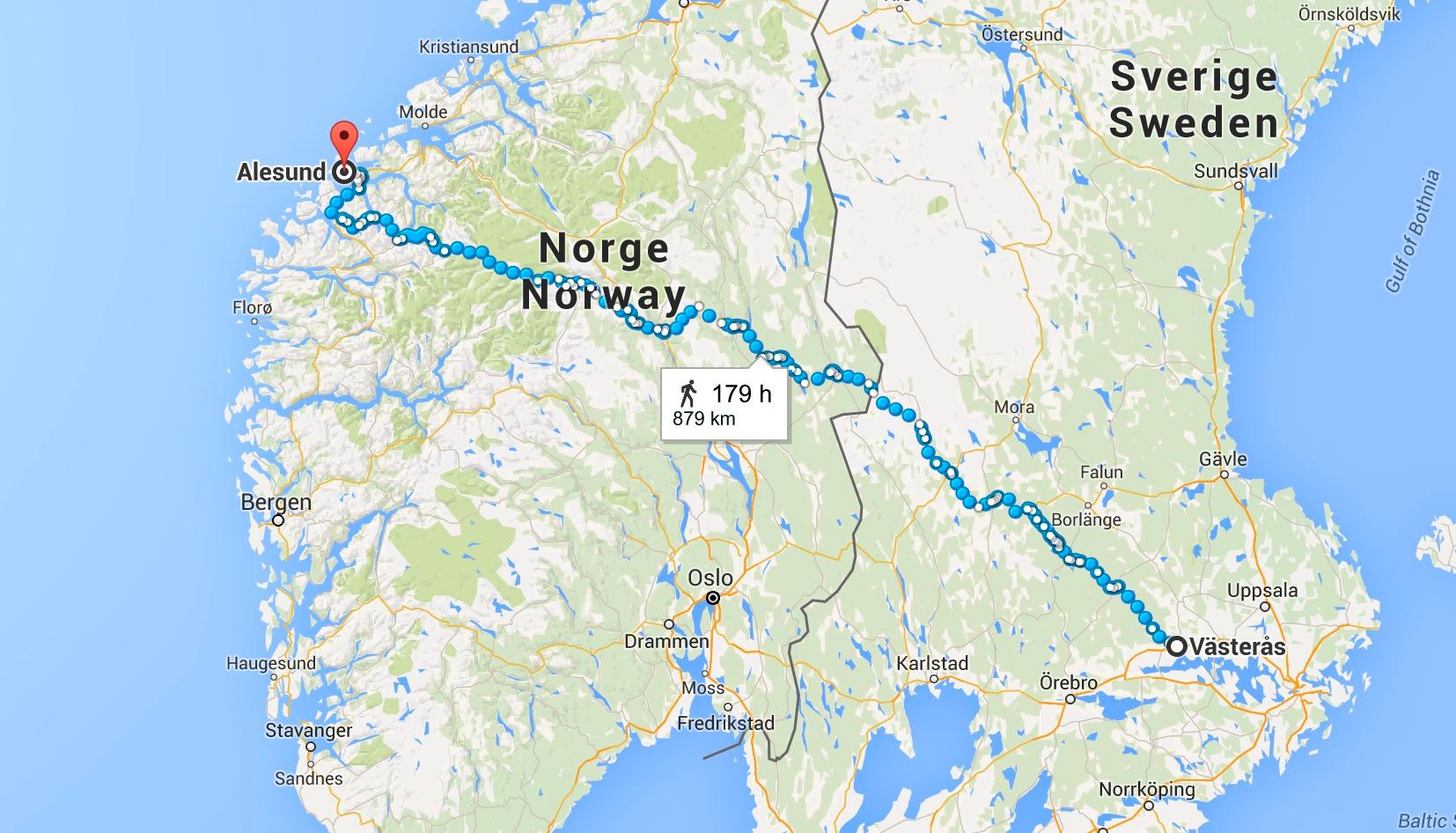 Det är 88 mil mellan Västerås och norska Ålesund.