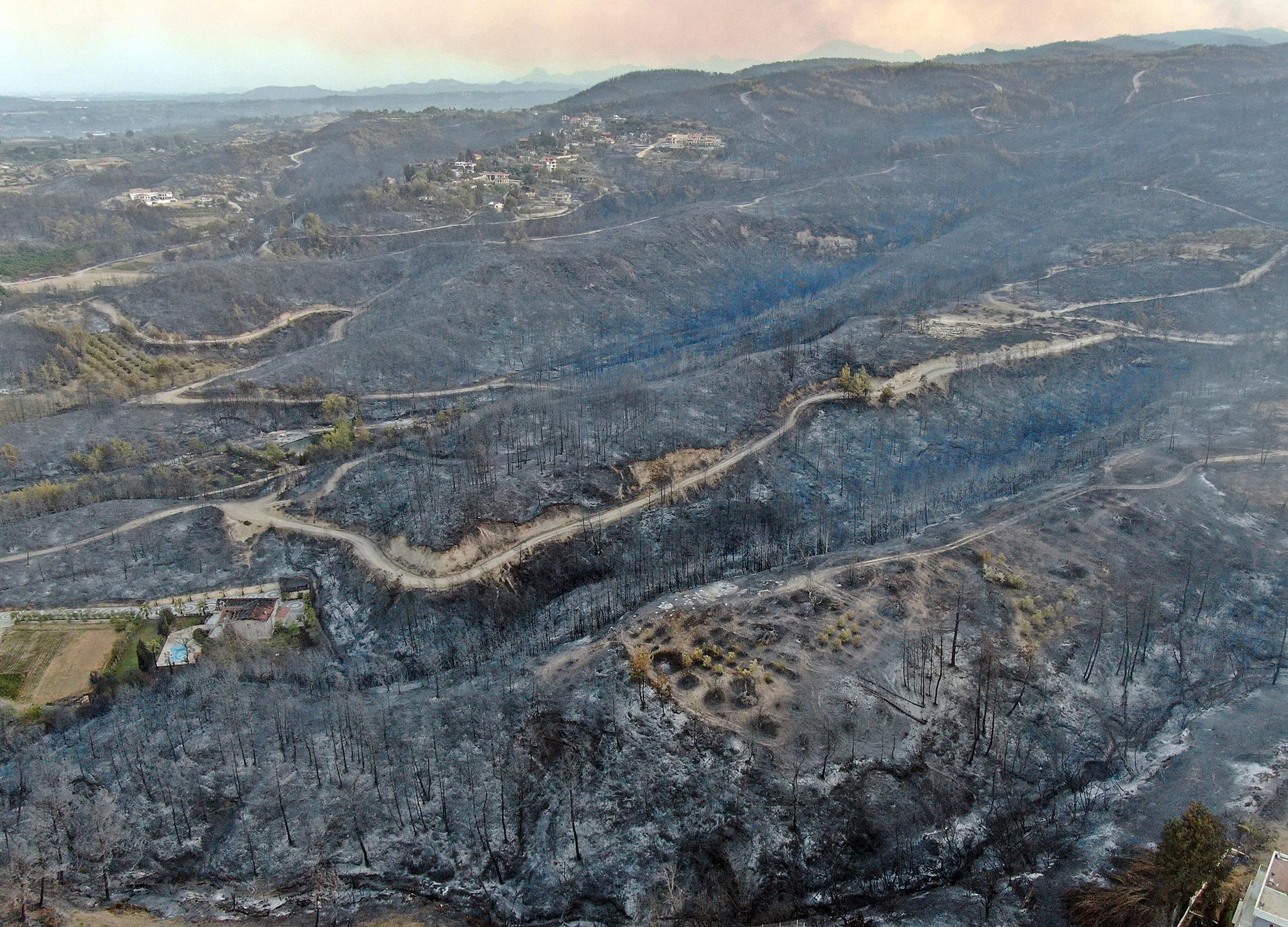 Skogsbranden rasar nära staden Manavgat i provinsen Antalya i Turkiet.