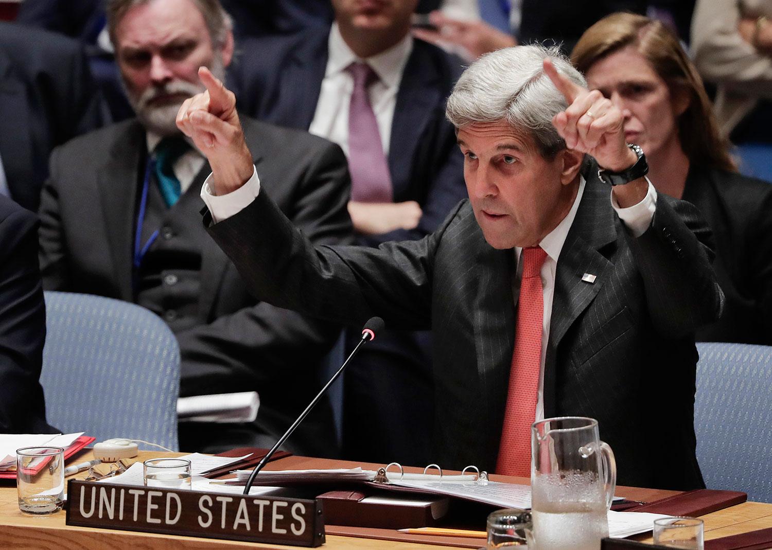 USA:s utrikesminster John Kerry gick hårt åt mot Lavrov i sitt anförande.