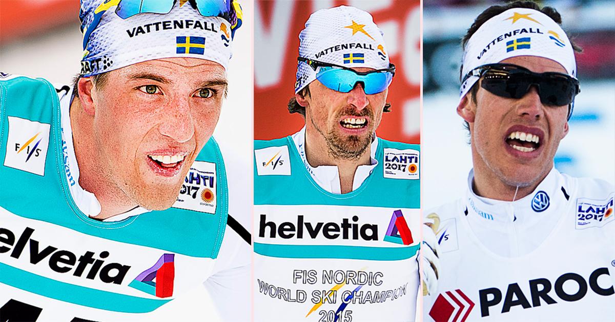 Calle Halfvarsson, Johan Olsson och Marcus Hellner  kör för medalj i herrarnas stafett