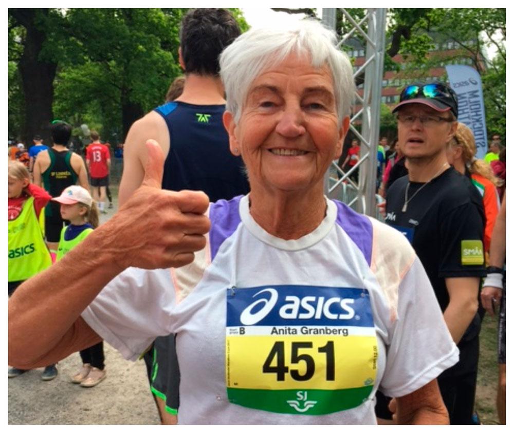 Anita Granberg, 76,  har sprungit alla Stockholm Marathon. 