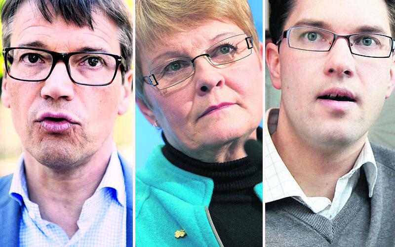 gör valet osäkert Göran Hägglund (KD) och Maud Olofsson (C) står utanför dörren till riksdagen i den nya SCB-mätningen. Sverigedemokraterna med Jimmie Åkesson i spetsen tycks däremot ha foten i dörrspringan.