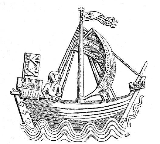 Kogg på sigill från det medeltida Stralsund som dateras till år 1329. Även om avbildningen är nästan 100 år yngre än Dyngökoggen ger den en bild av hur koggarna kan ha sett ut