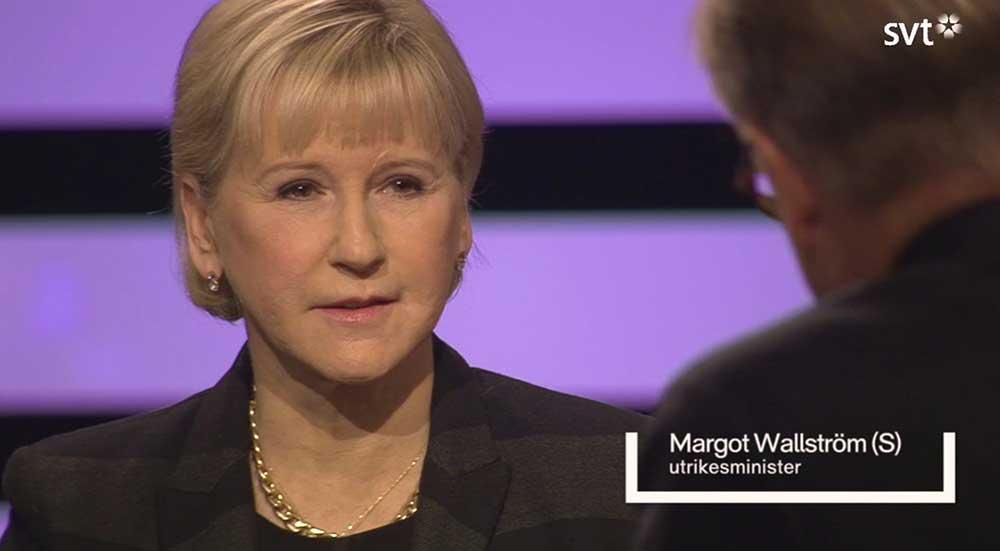 Utrikesminister Margot Wallström (S) frågades i söndagskvällens Agenda i SVT.