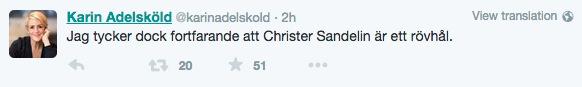 Programledarens påhopp på Christer Sandelin på Twitter.