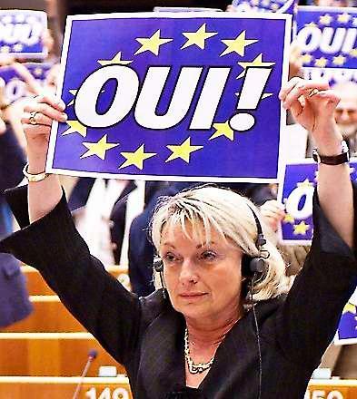 Kampanj inför en omröstning i Europaparlamentet. Foto: AP