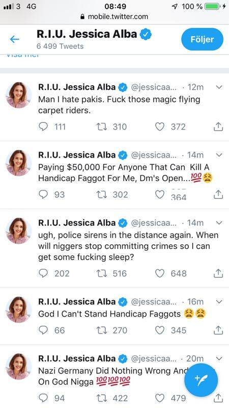 Jessica Albas Twitter blev hackad.