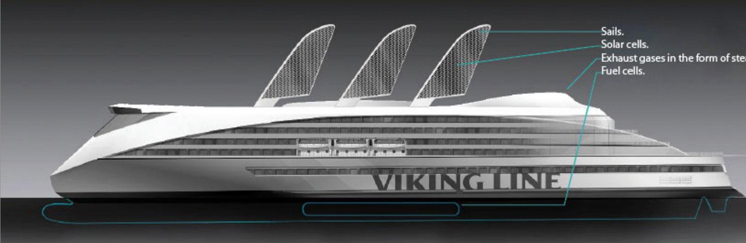 I idéarbetet som föregick byggandet av Viking Grace förekom djärva skisser på fartyg med solceller och ”segel”.