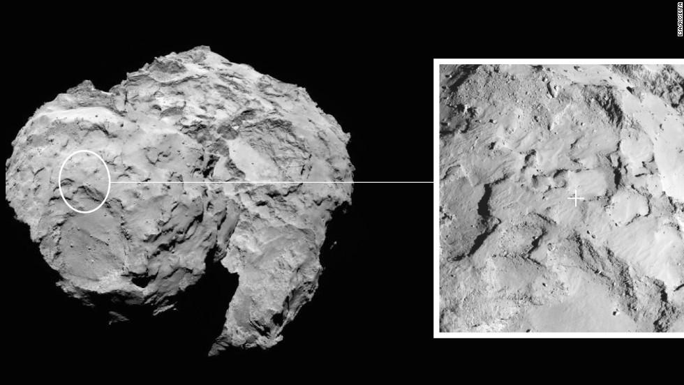 Detaljerad bild över kometens yta.