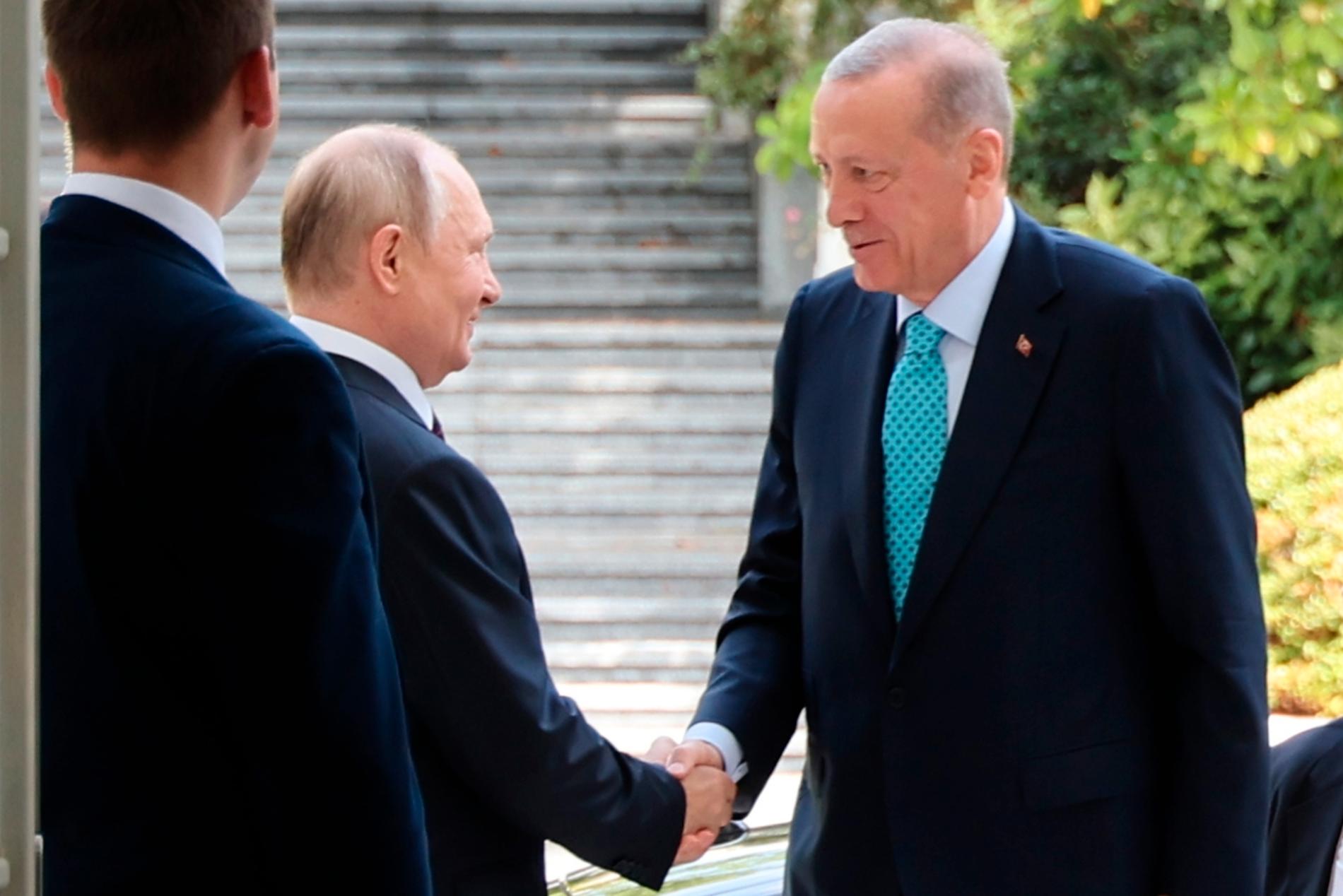 Turkiets president Erdogan under ett besök hos Vladimir Putin härom veckan. 