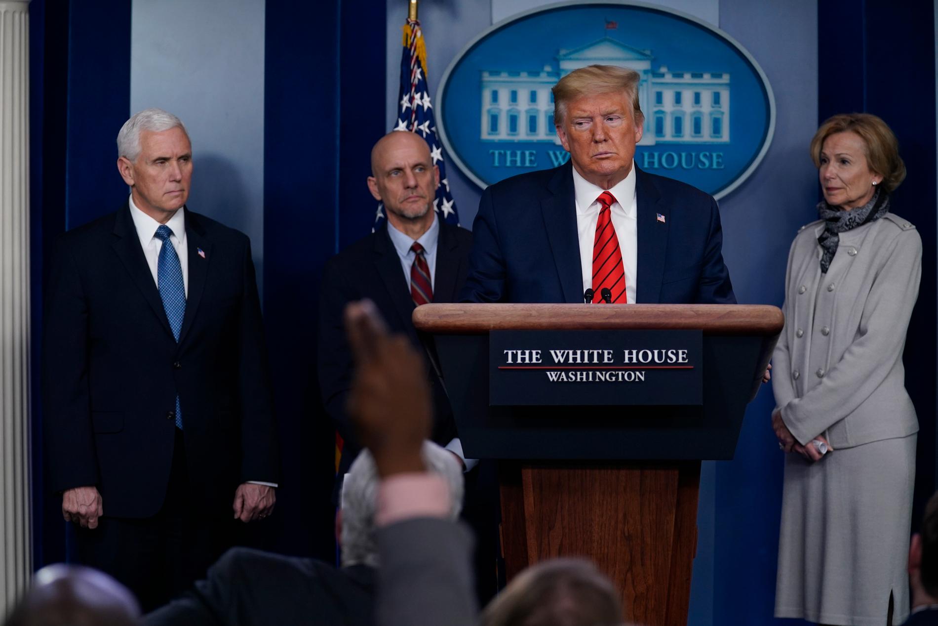 President Donald Trump vid dagens presskonferens i Vita huset.