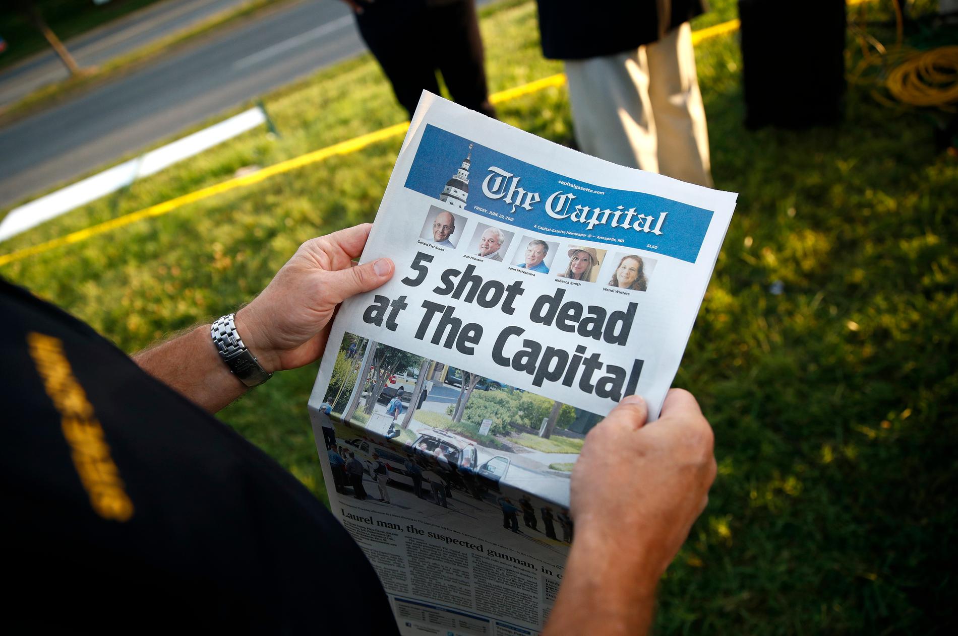 Reportrar på The Capital Gazette fick rapportera om hur fem av deras kollegor skjutits ihjäl på redaktionen. Arkivbild.