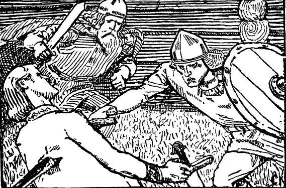 Klypp herse dräper Sigurd Sleve. Illustration från 1899 av sagan om Tord rolös. Handlingen äger rum under senare delen av 900-talet.
