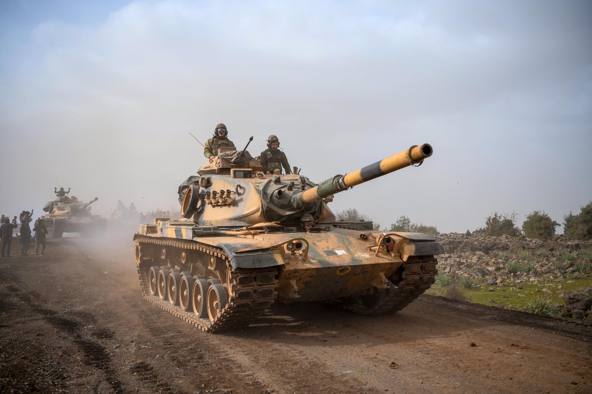 Turkiska styrkor går in i Afrin i norra Syrien i januari 2018. 