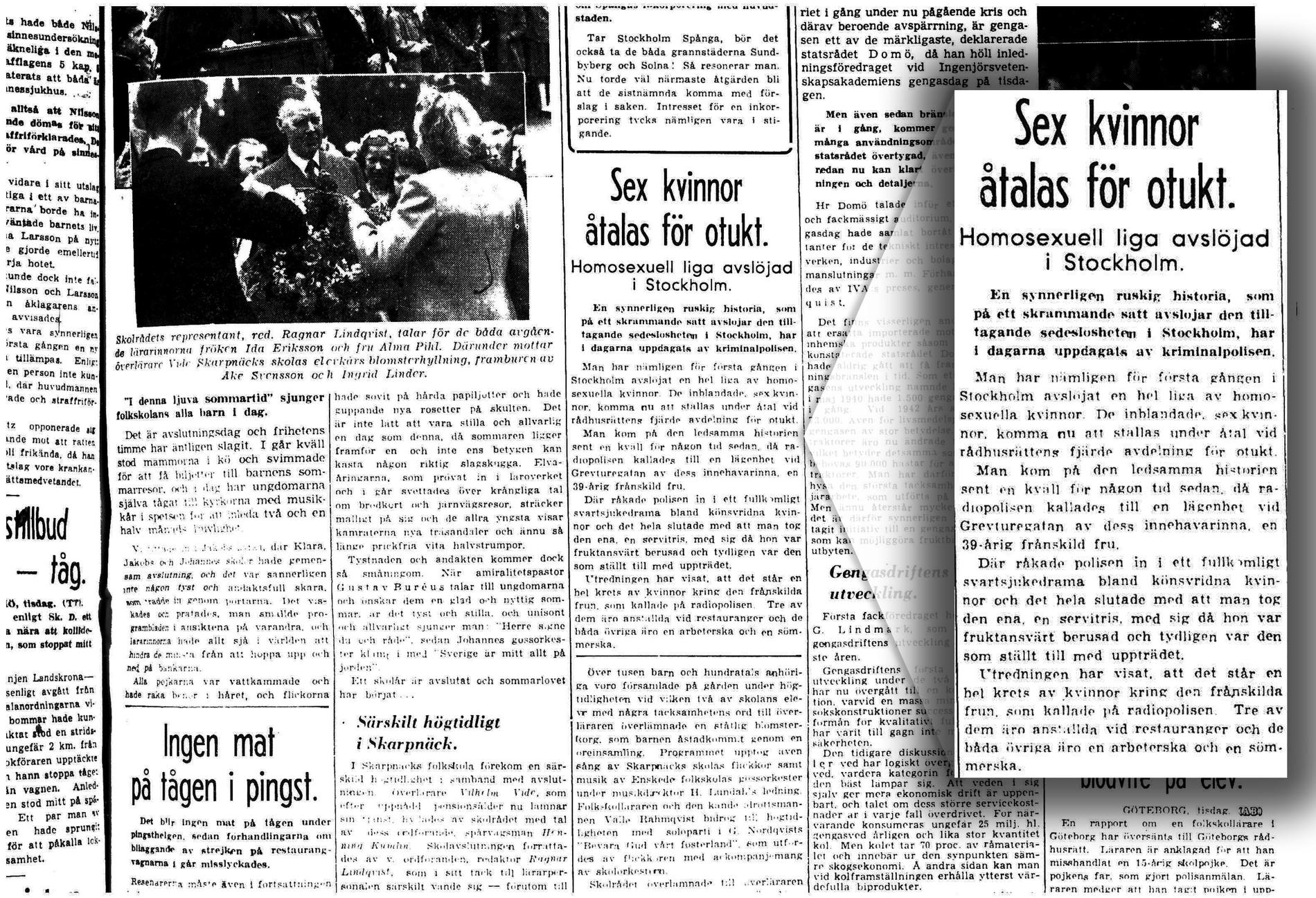 Aftonbladet 8/6 1943. ”Aftonbladet är med ganska mycket i boken på ett inte så fördelaktigt sätt. Jag visste inte det, Aftonbladet har lite på sitt samvete från krigstiden och kring detta som man kallade ’en ruskig historia’”, säger Mian Lodalen.