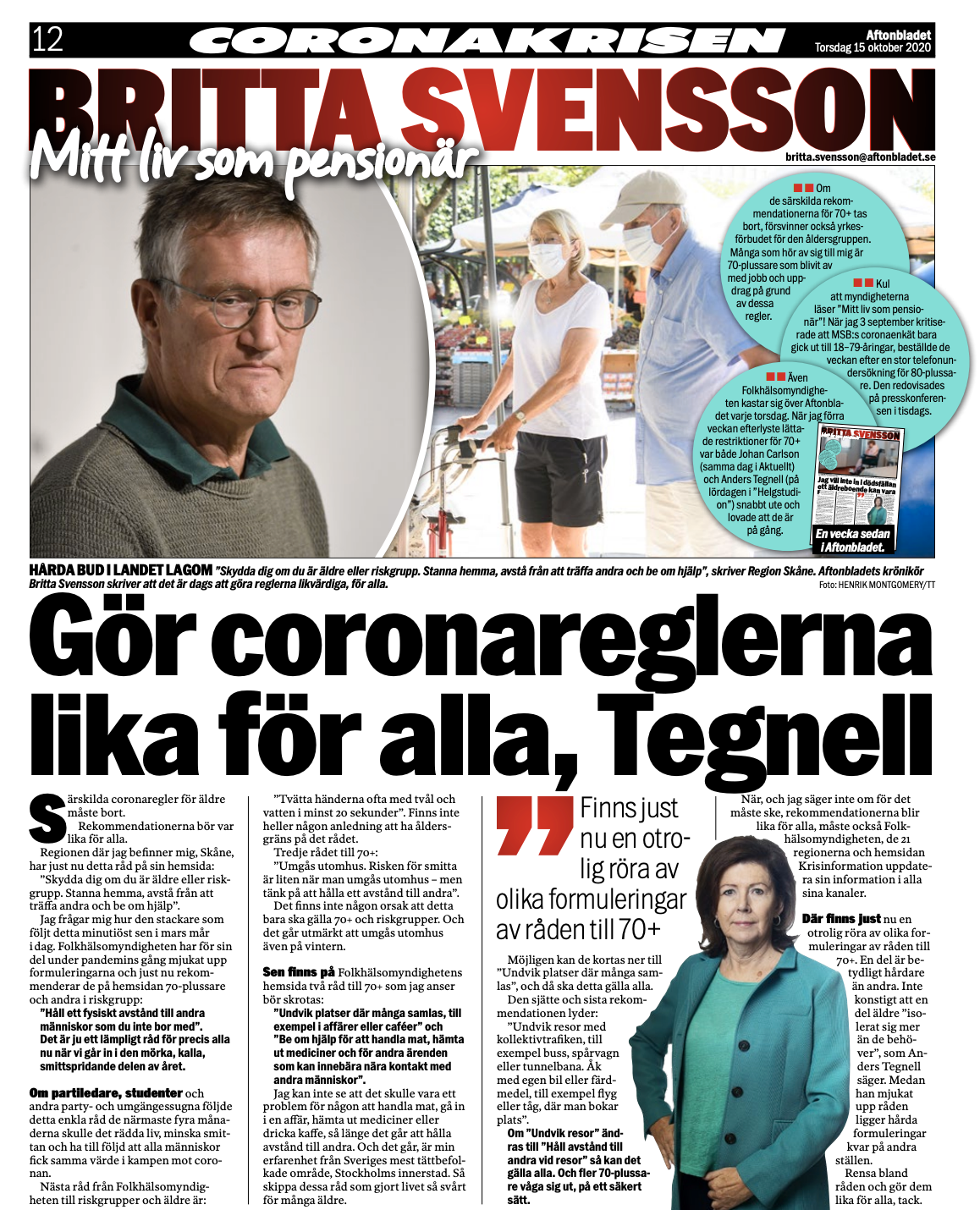 FAKSIMIL: Britta Svenssons kolumn 15 oktober 2020.