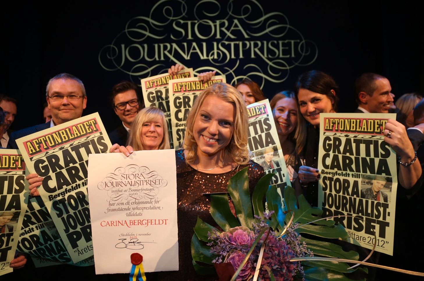 Aftonbladets reporter Carina Bergfeldt tilldelades i kväll Stora Journalistpriset 2012 i kategorin Årets berättare.