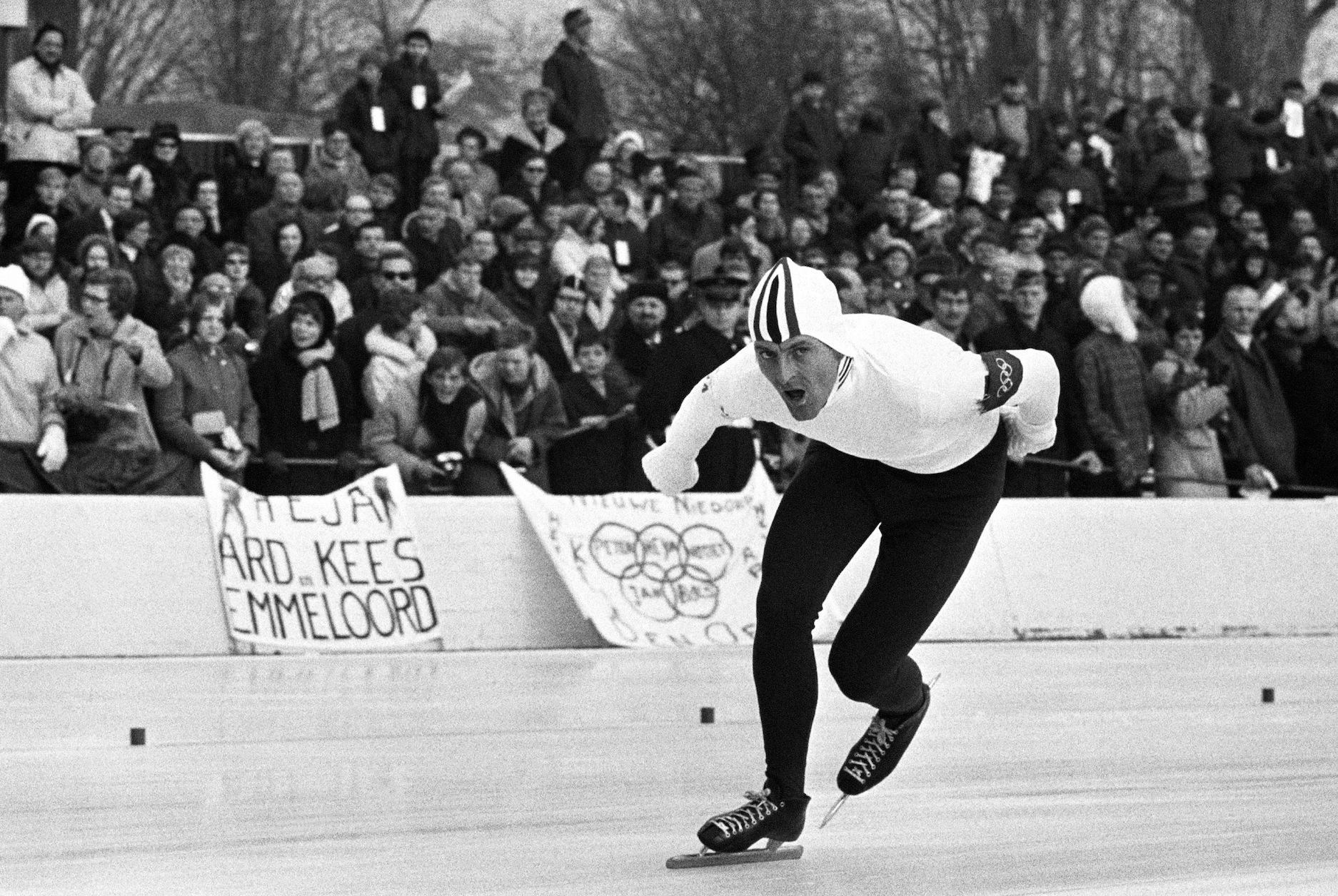 Fred Anton Maier, Norge, under 5 000 meter i OS i Frankrike 1968. Norrmannen satte världsrekord och tog guldmedalj på distansen.