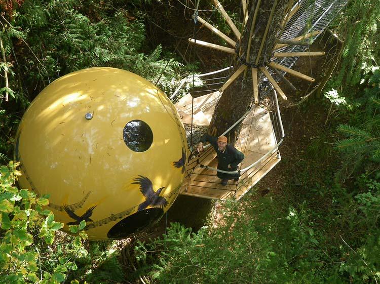 Rummen på Free Spirit Spheres på Vancouver Island i Kanada är som lyxiga fågelbon högt upp i trädtopparna.
www.freespiritspheres.com