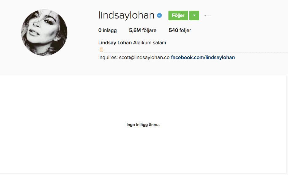 Lindsays Instagram är plötsligt helt tom.