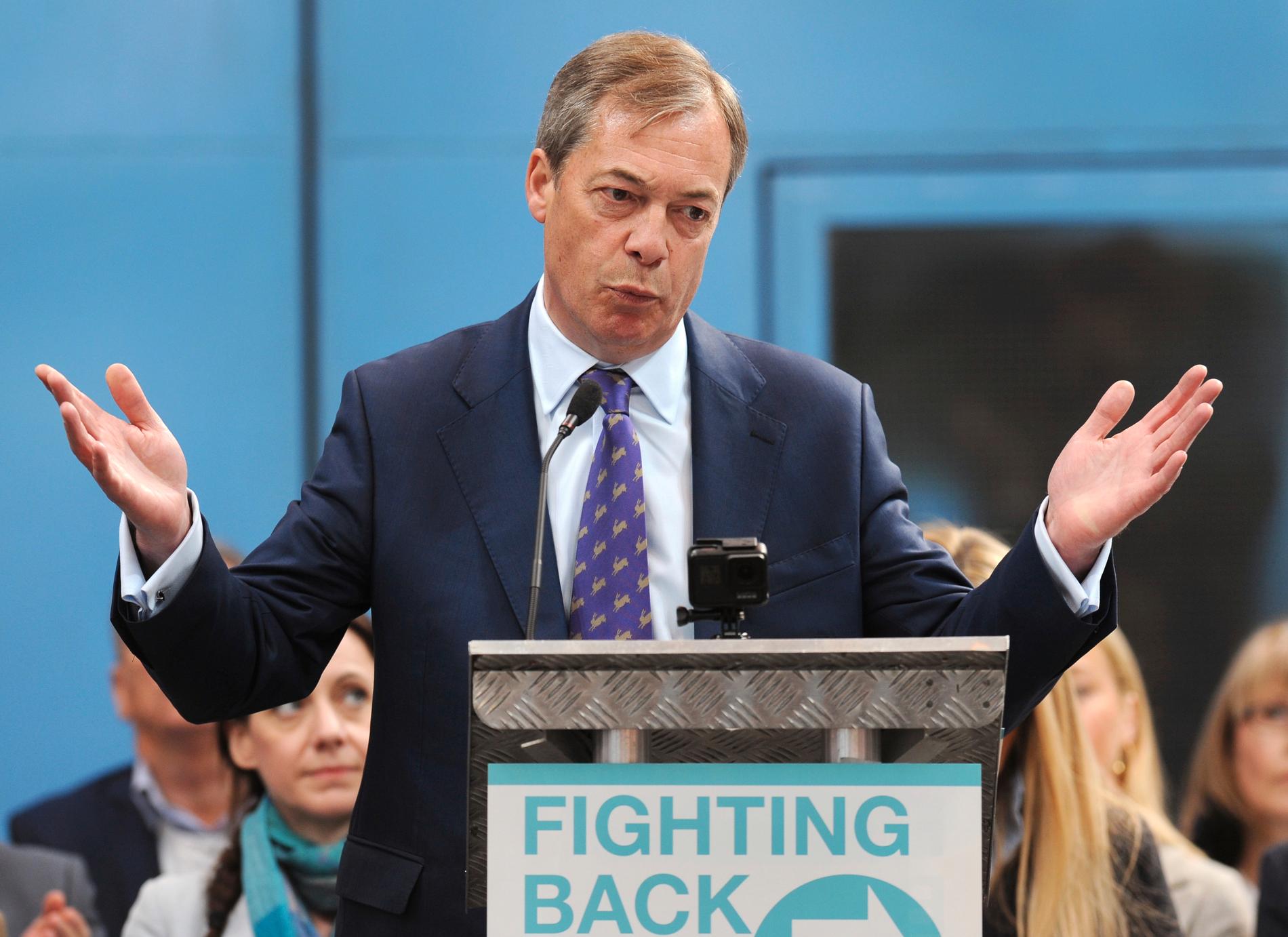 Förre Ukip-ledaren Nigel Farage har medvind för sitt nya Brexitparti inför EU-valet. Arkivbild.