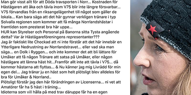 Catarina Norqvist skrev ett kritiskt inlägg på Facebook om ST:s val att slopa transportersättningarna.