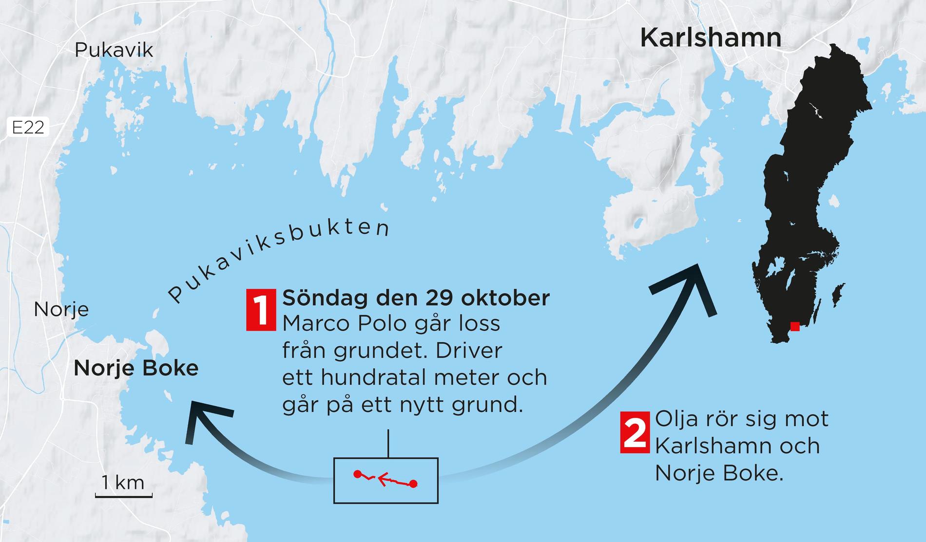 En ny oljeläcka har uppstått från det grundstötta fartyget. Enligt Kustbevakningens prognos rör sig oljan mot Karlshamn.