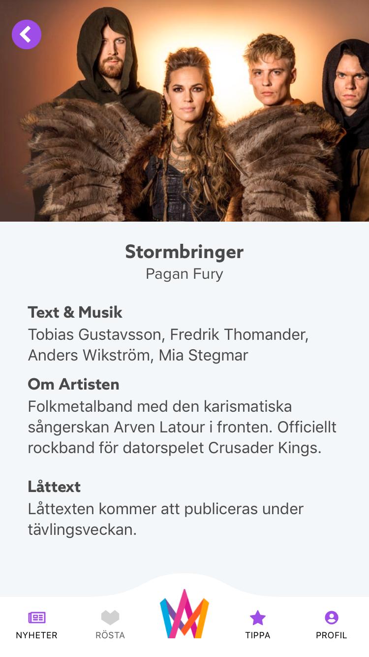 Bild från Melodifestivalens egen app.
