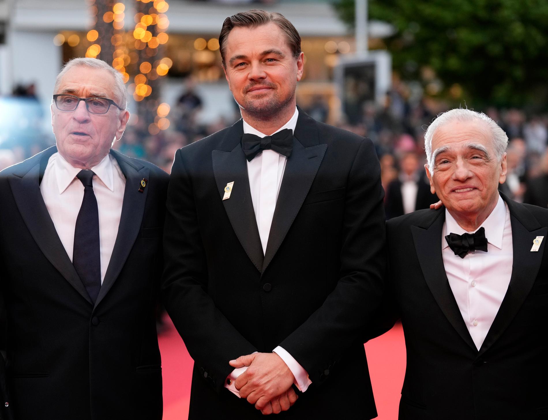 Robert De Niro, Leonardo DiCaprio och Martin Scorsese poserar på röda mattan i Cannes när "Killers of the flower moon" premiärvisades i våras.