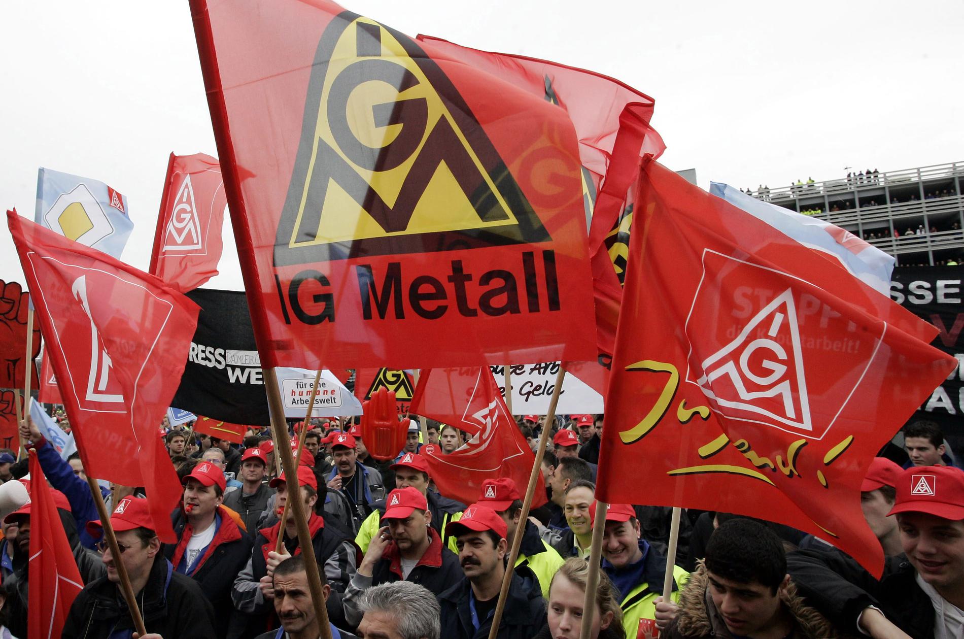 Tyska metallarbetare under en tidigare ”varningsstrejk”.