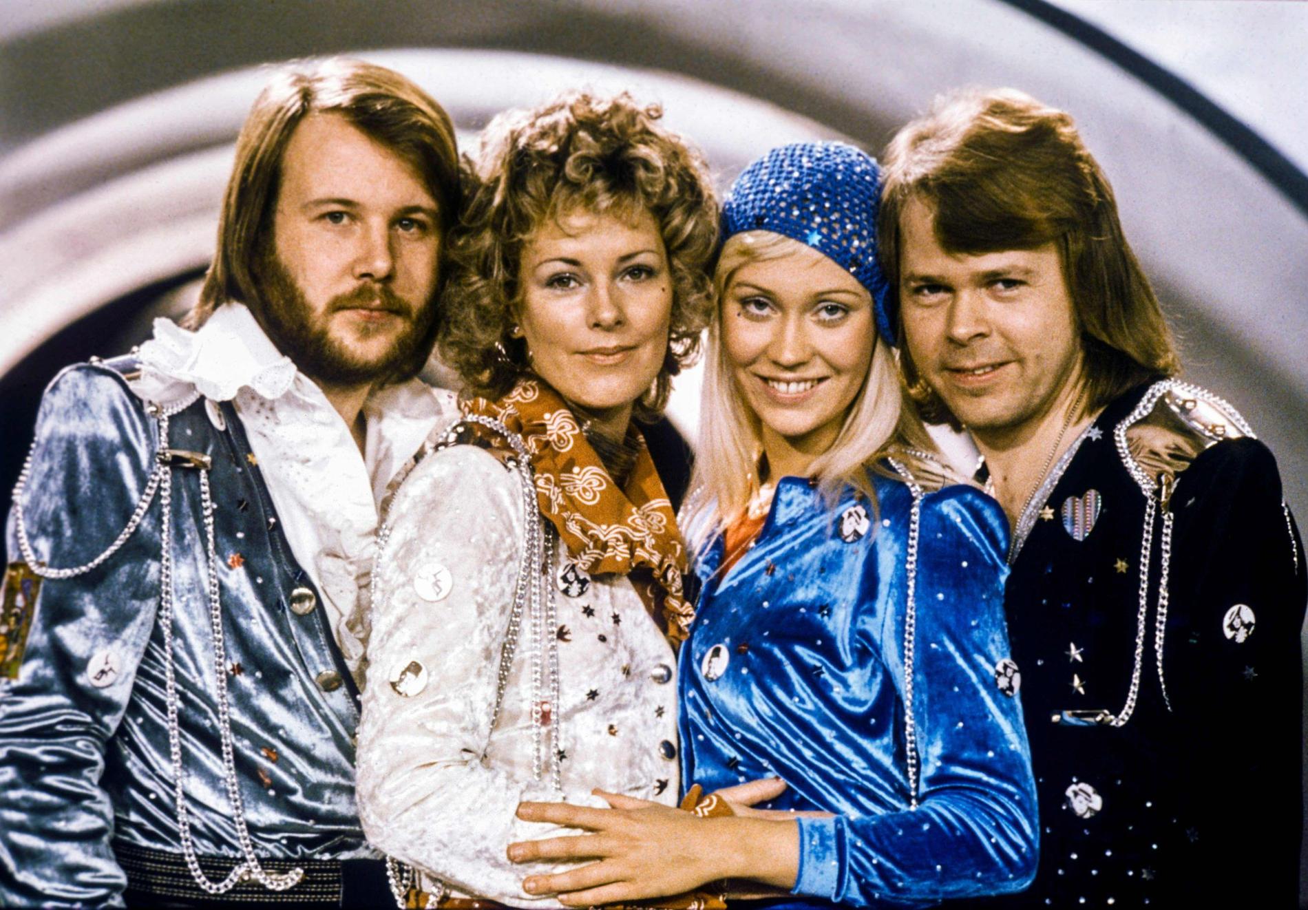 Benny Andersson, Anni-Frid Lyngstad, Agnetha Fältskog och Björn Ulvaeus 1974. Arkivbild.