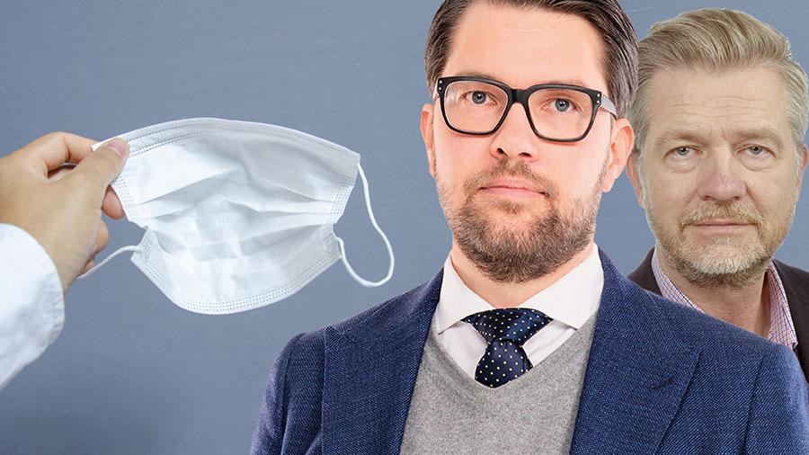 Sverigedemokraterna vill nu omgående se skarpa riktlinjer som tydligt fastställer att personal inom omsorgen ska anmodas användning av munskydd i arbetet, skriver Jimmie Åkesson och Per Ramhorn.