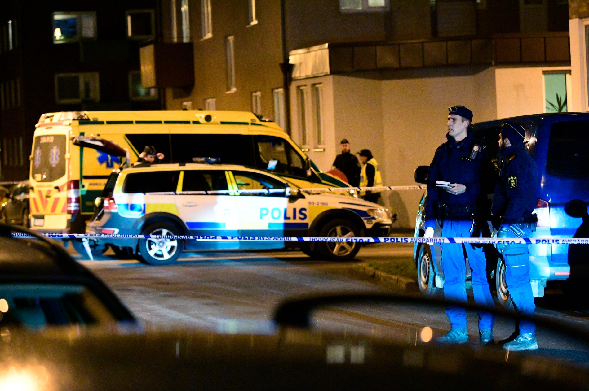 Polisen har en stor insats på plats i Landskrona där en man sköts ihjäl.