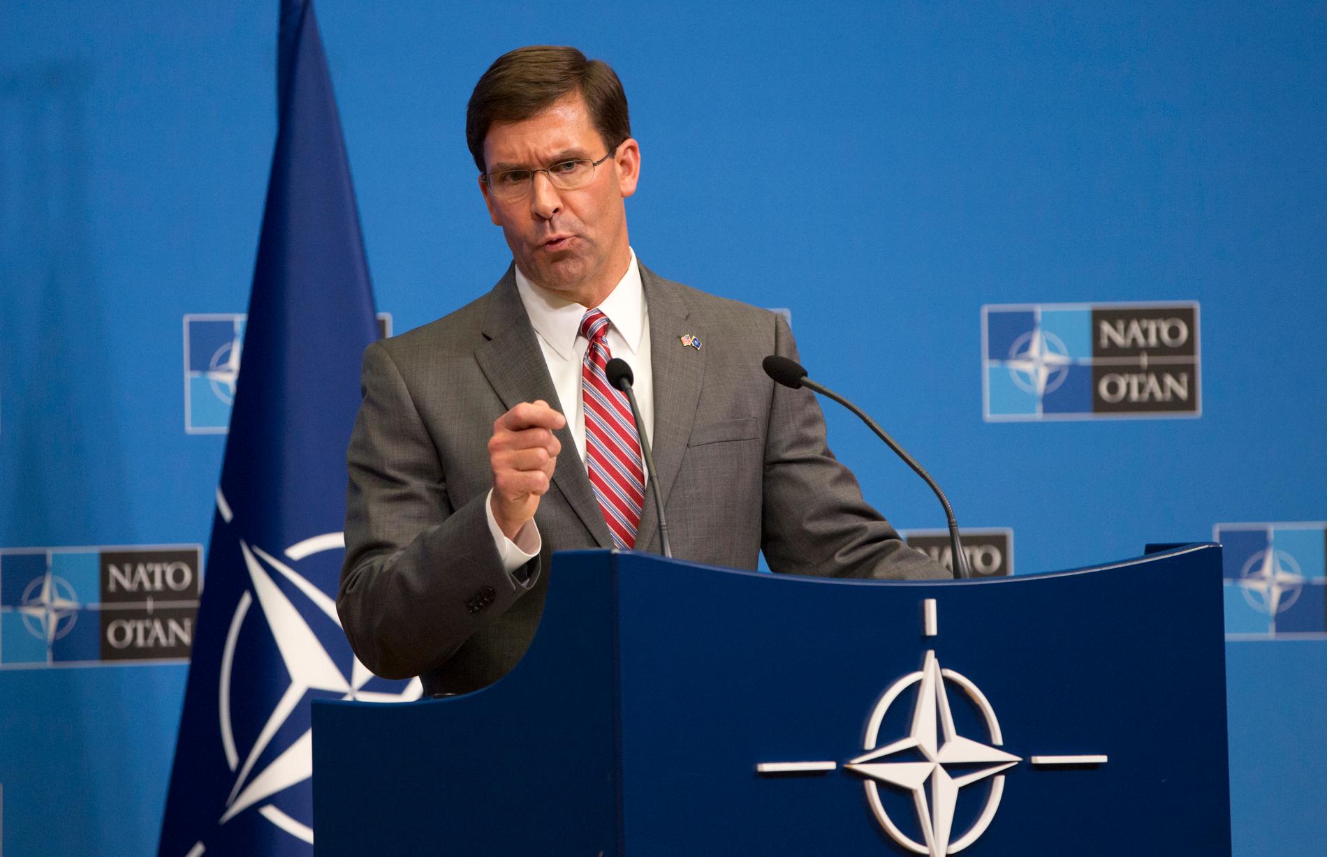 USA:s tillförordnade försvarsminister Mark Esper på Natomötet.
