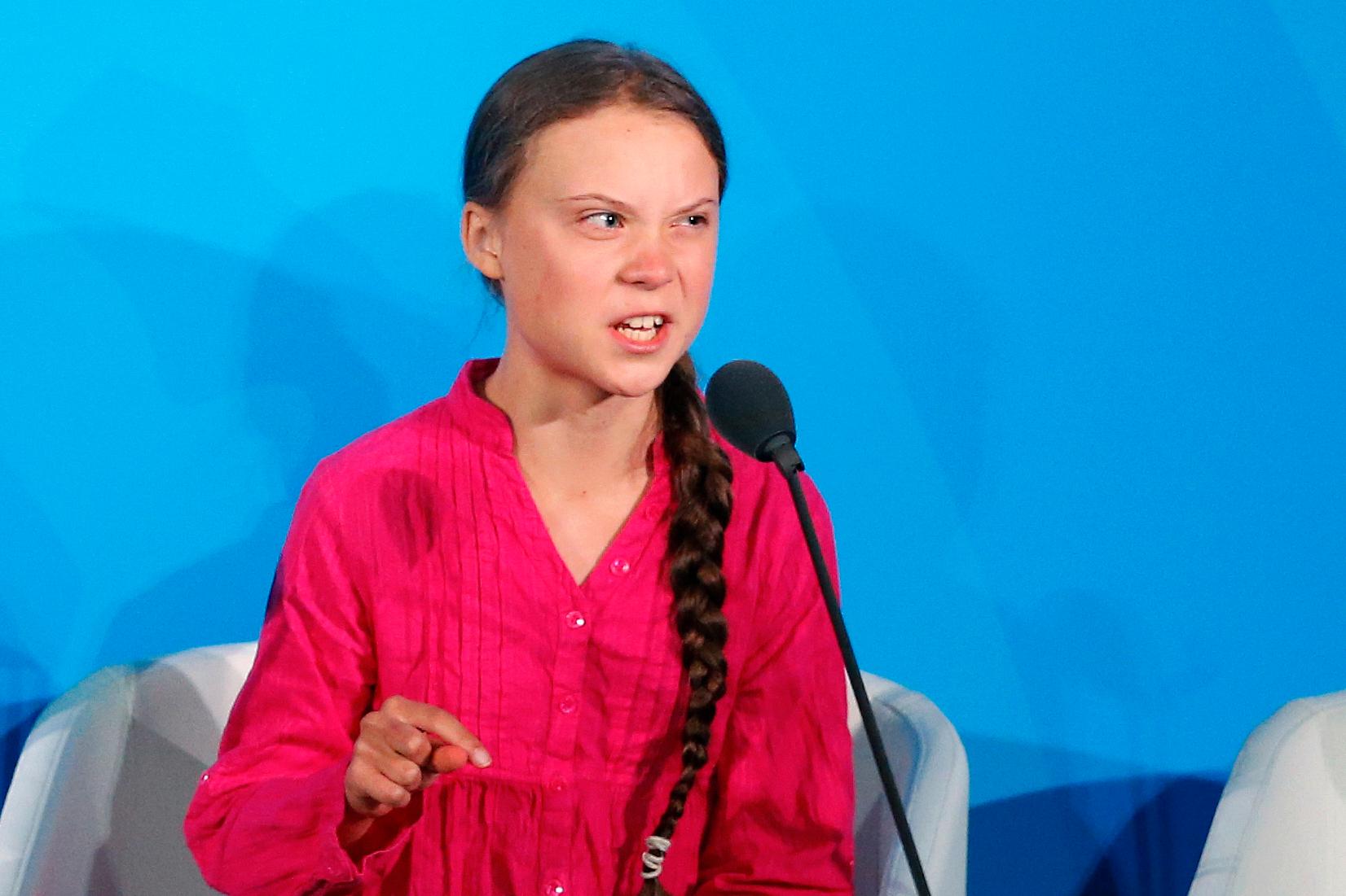 Greta Thunberg talar på klimatmötet den 23 september. Arkivbild.