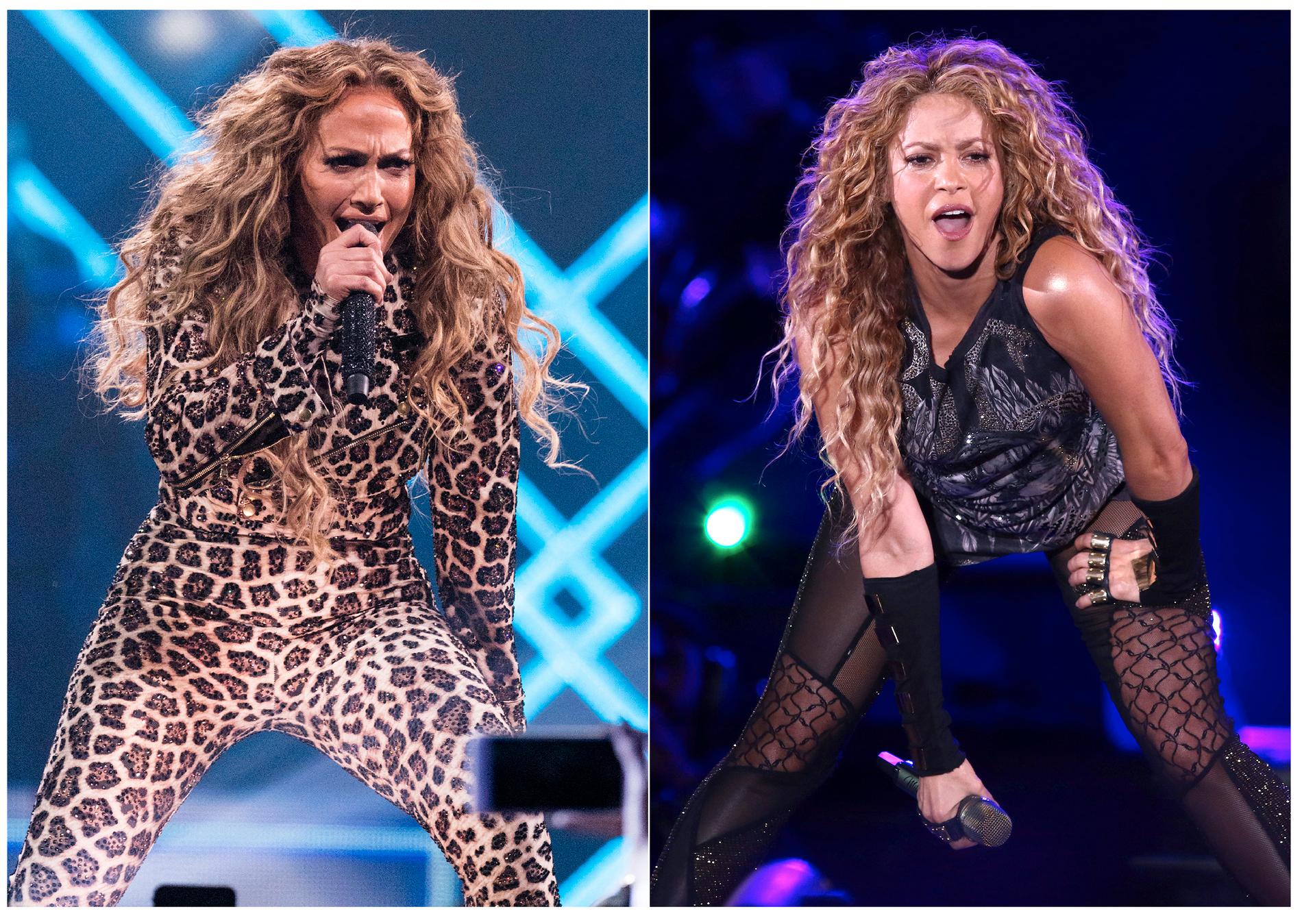 Jennifer Lopez och Shakira uppträder i pausen på Super Bowl