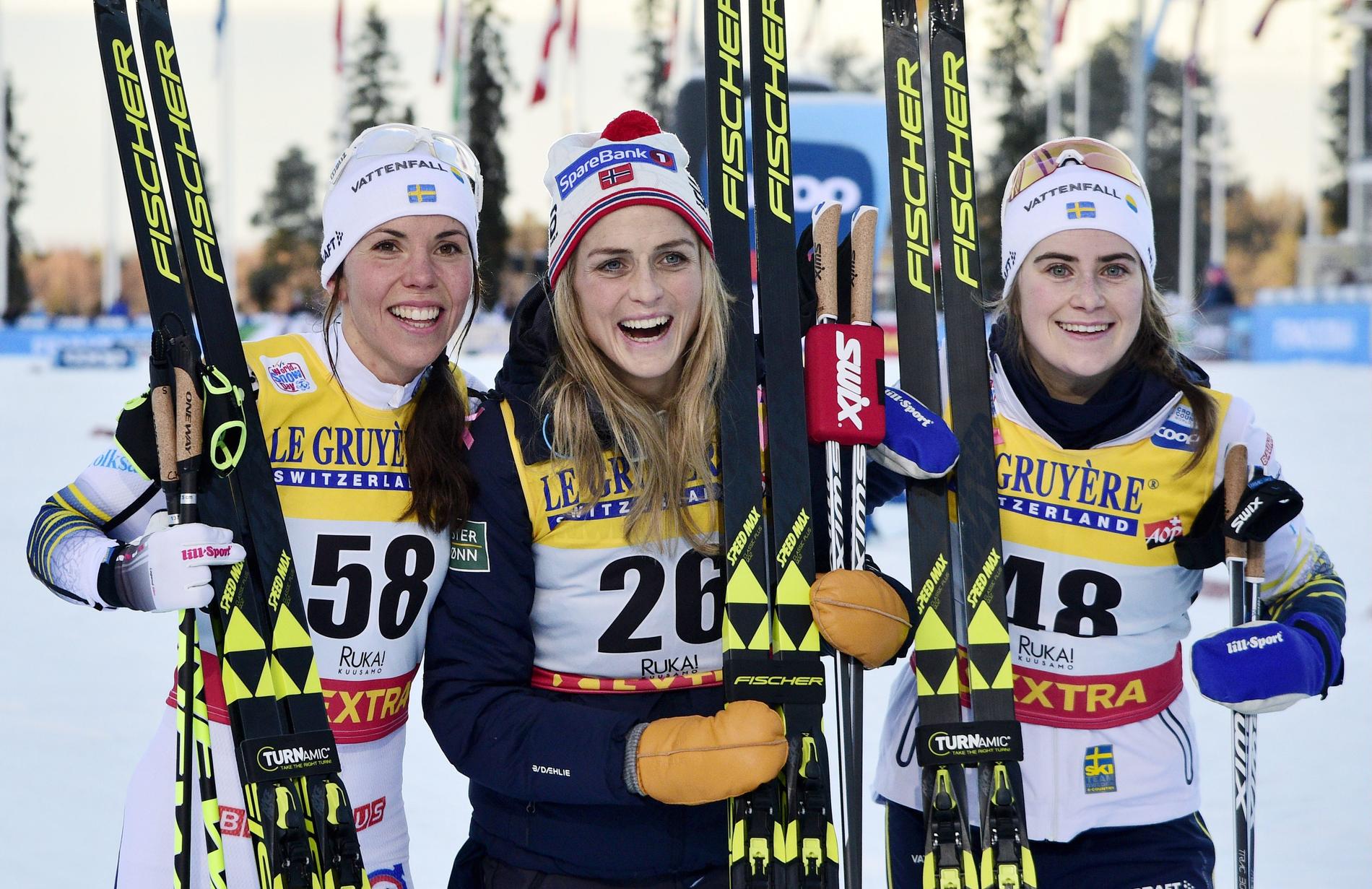 Charlotte Kalla, Therese Johaug och Ebba Andersson. 