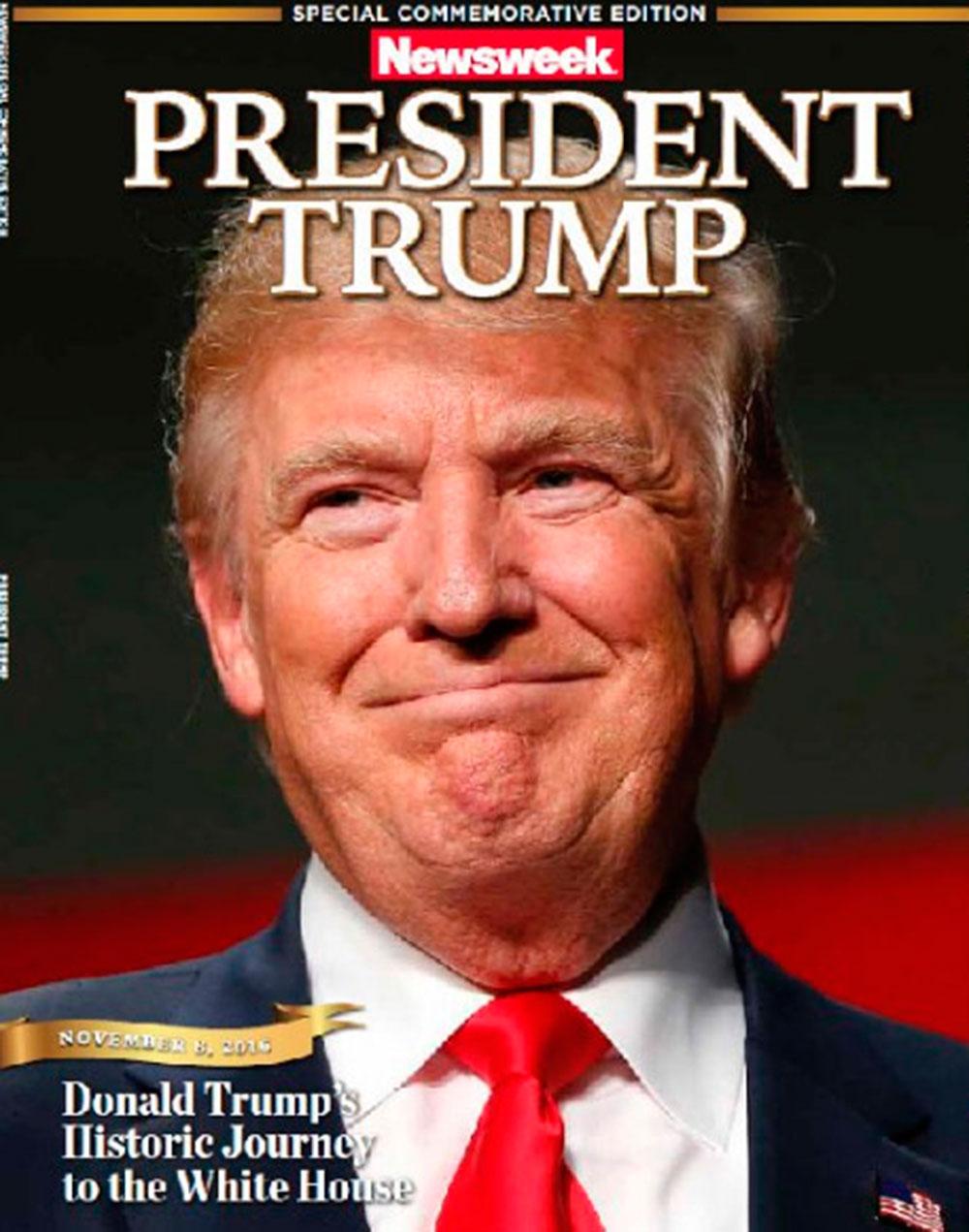 Omslaget som senare skickades ut med Donald Trump på omslaget.