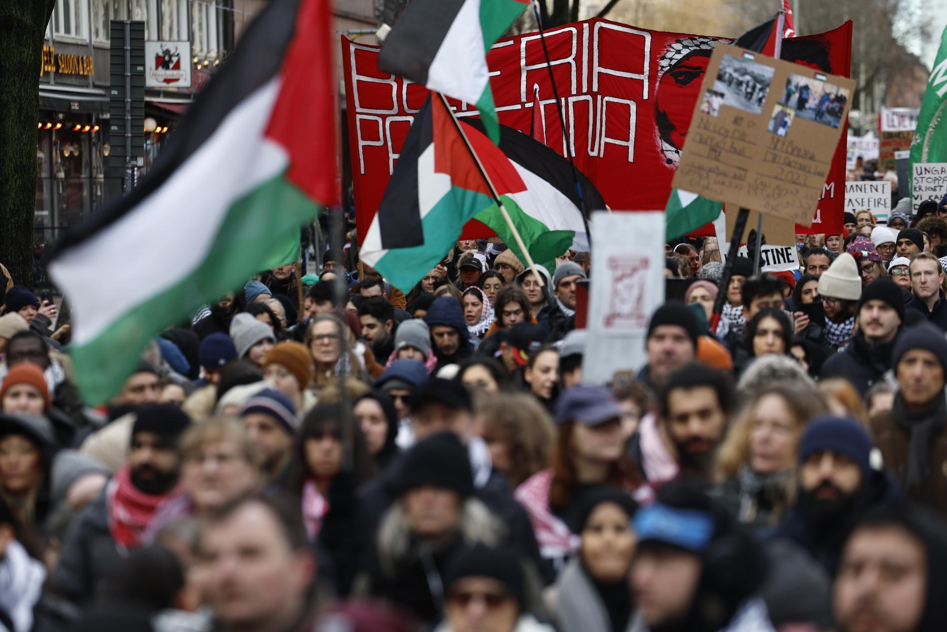 Demonstrationen arrangerades av Together for Palestine med krav om att utesluta Israel ur Eurovision.