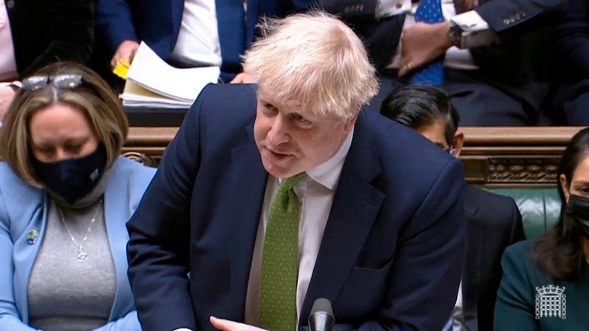 Storbritanniens premiärminister Boris Johnson under dagens utfrågning.