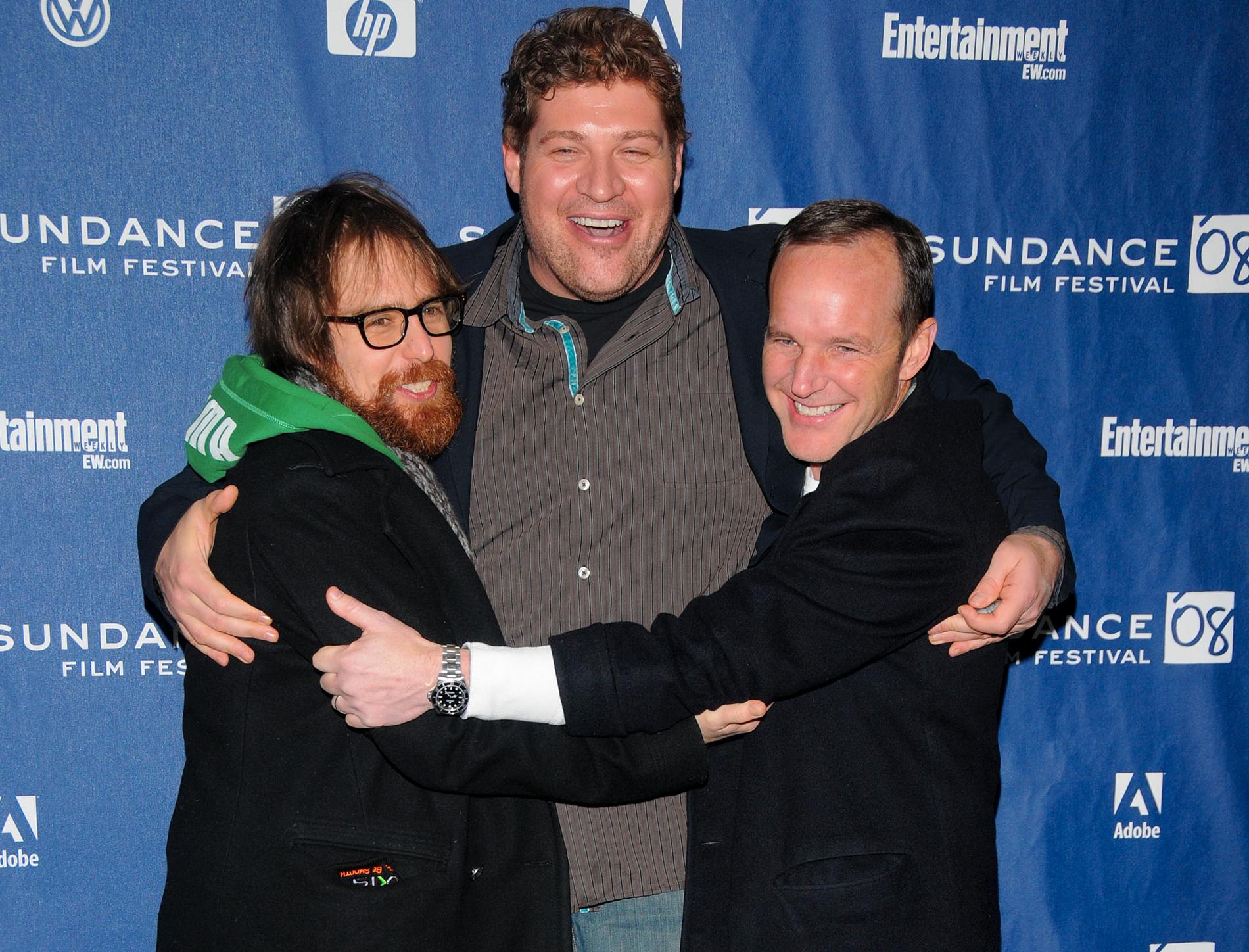 Sam Rockwell, Brad William Henke och regissören Clark Gregg på premiär för ”Choke”.