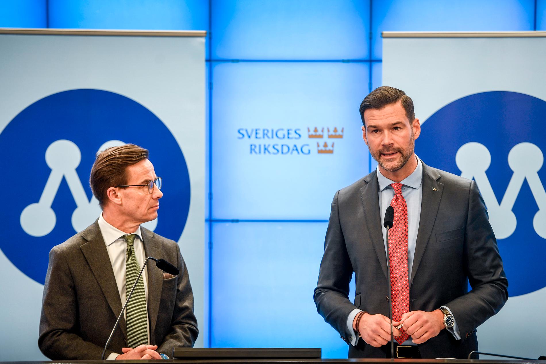 Moderaternas partiledare Ulf Kristersson och rättspolitiske talesperson Johan Forssell.