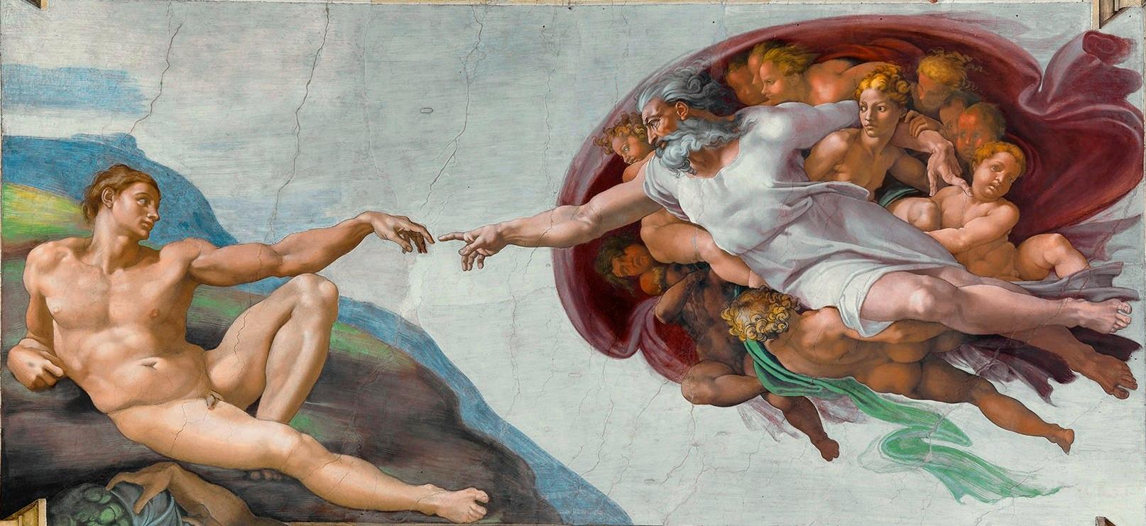 Ser inte alls ut som en vit, gammal, skäggig man så som gud framställs i Michelangelos kända målning. 