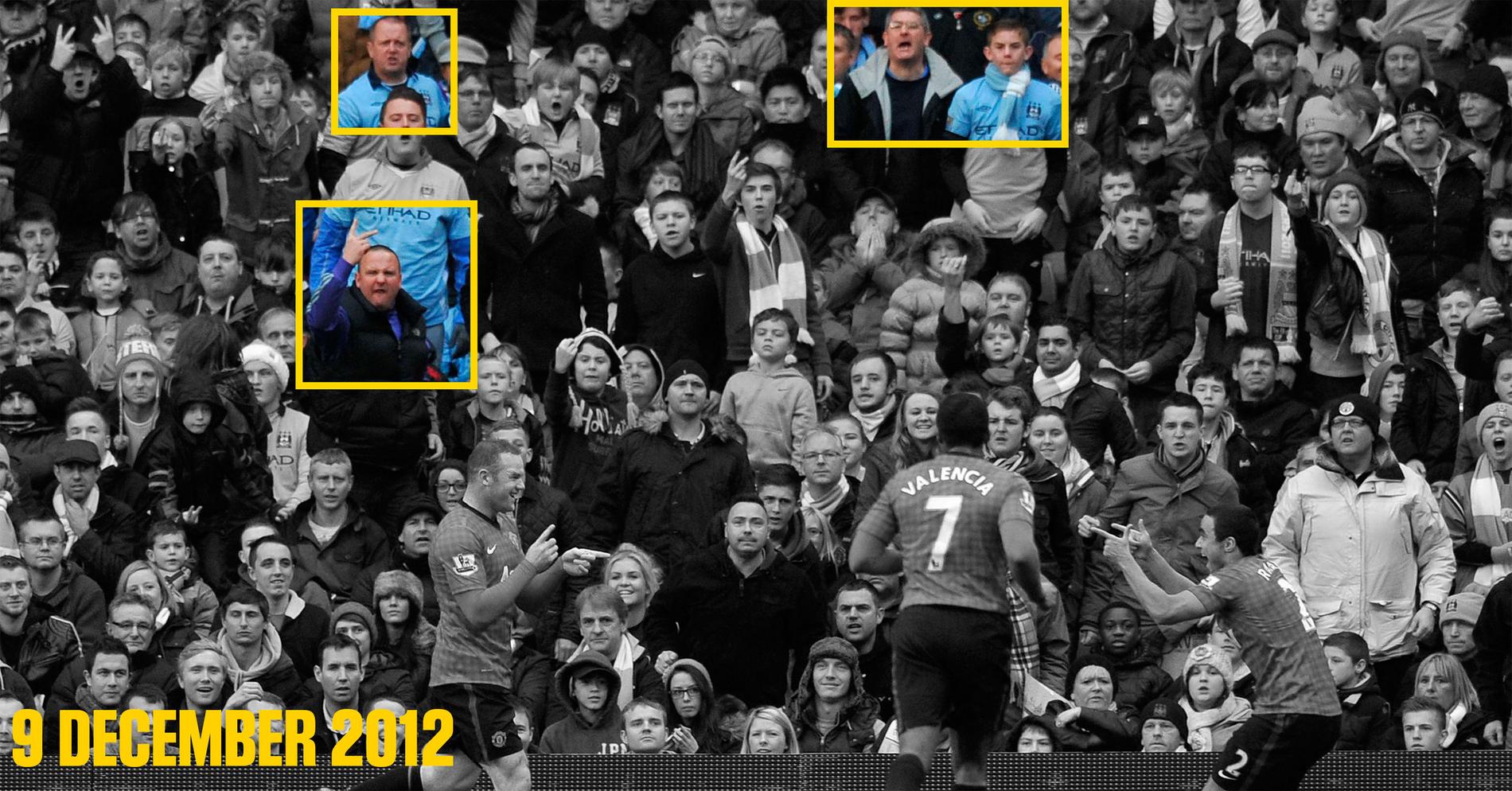 Rooney firar tillsammans med Rafael och Antonio Valencia den 9 december 2012.