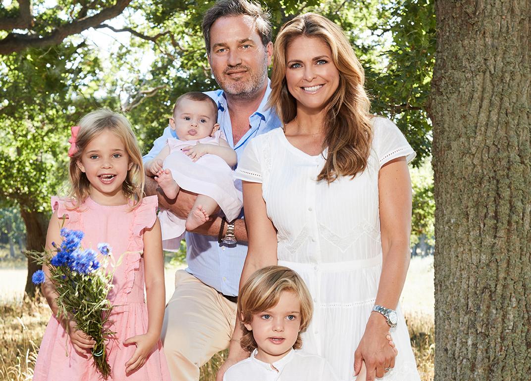 Prinsessan Madeleine, Chris O’Neill och barnen Leonore, Nicolas och Adrienne. 