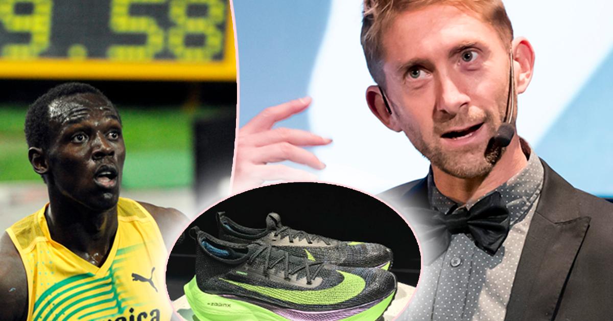 Kollage: Usain Bolt, Yannick Tregaro och Alphafly-skon. 