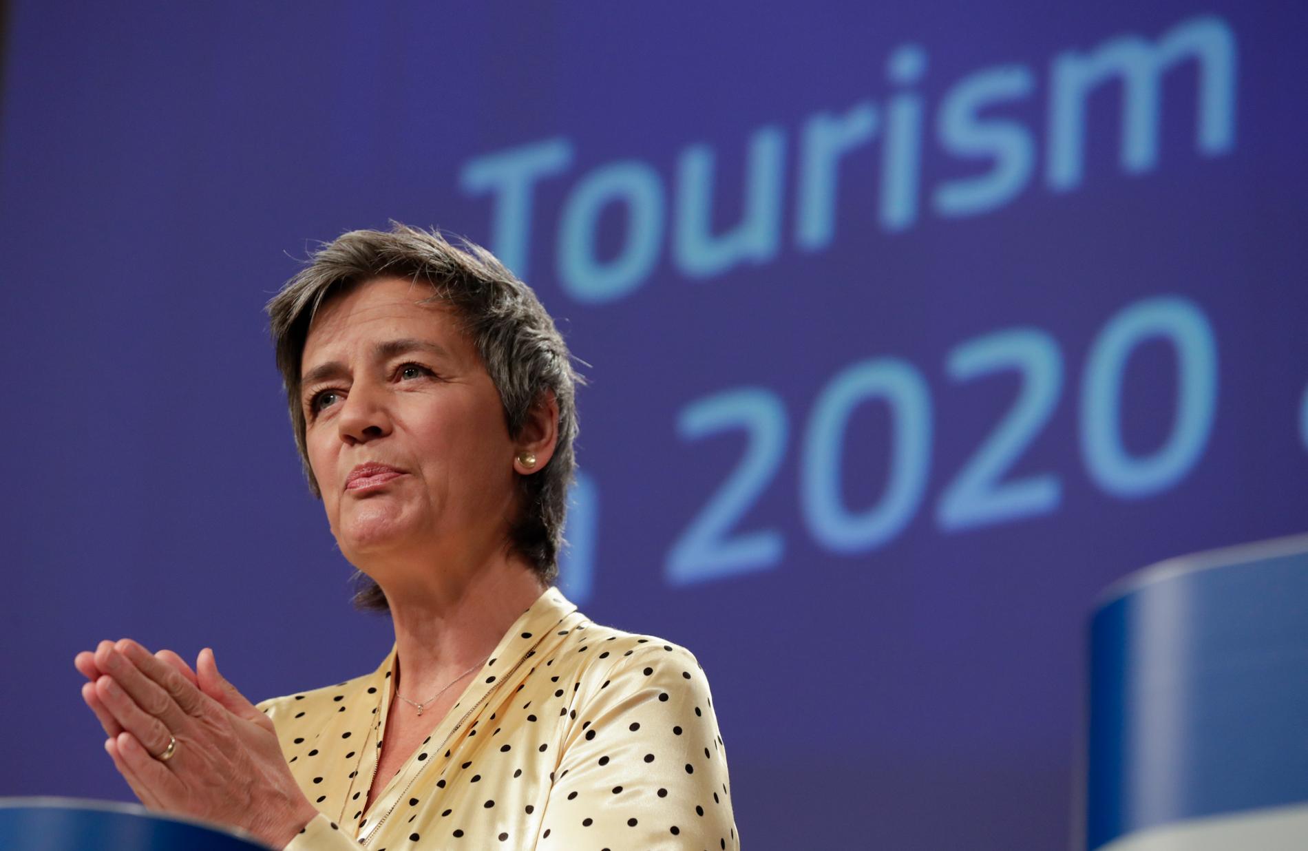 EU:s digitaliseringskommissionär Margrethe Vestager lägger fram riktlinjer om turismen efter coronakrisen.