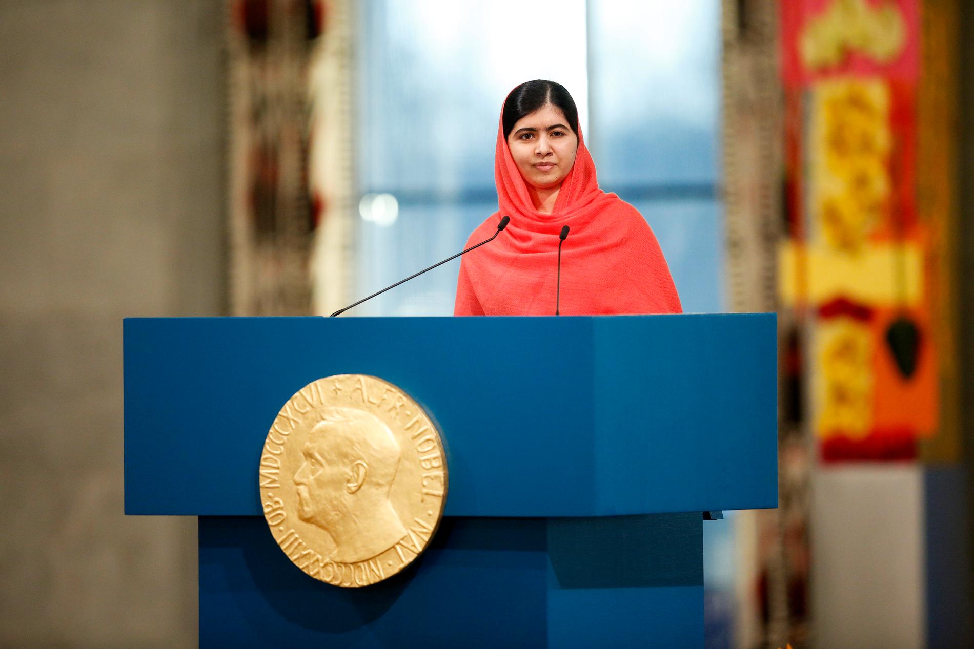 Malala Yousafzai fick ta emot Nobels Fredspris 2014. Här på plats i Oslo.