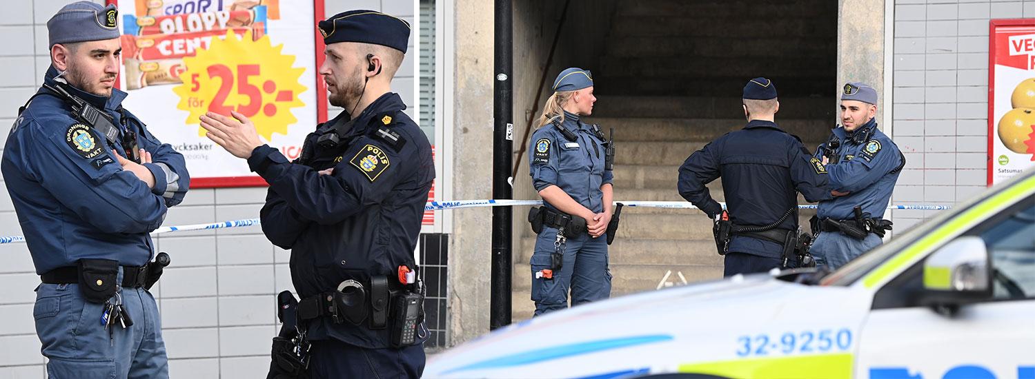 Polisen har spärrat av delar av torget i Rågsved